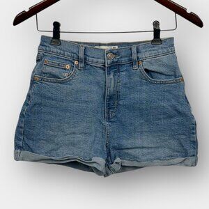 Ardene High Rise Mom Denim Short 5 Cuffed Hem Zip Fly 5 Pocket Blue
